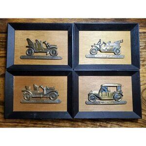 4 Vintage Framed Brass Wall Hangings Plaques Buick Chevrolet Automobiles Japan